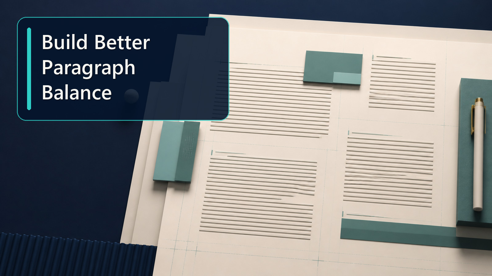 ScholarTool editorial graphic showing balanced paragraph blocks for essays, reports, and web copy