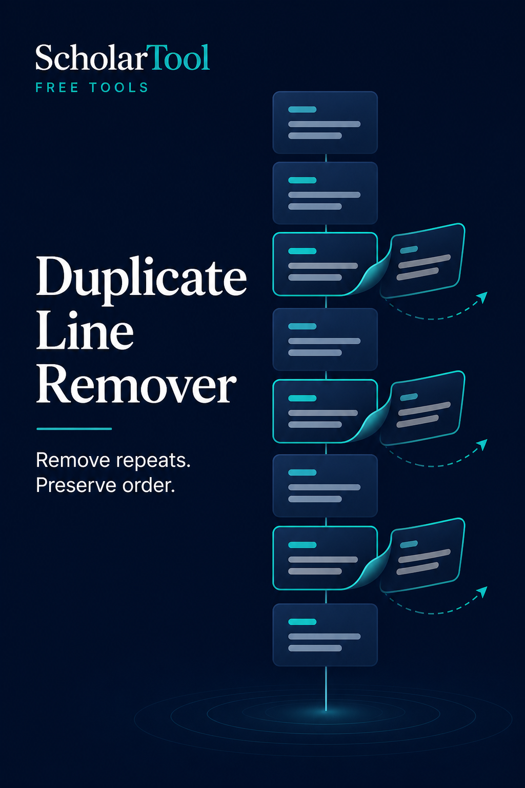 ScholarTool Duplicate Line Remover artwork with repeated line strips resolving into a unique ordered list