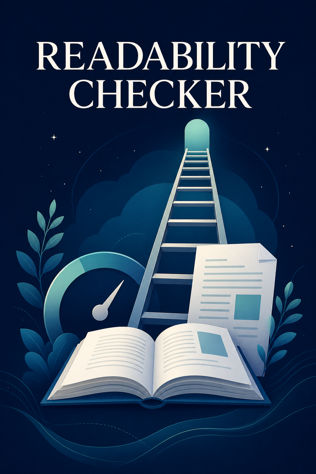 ScholarTool Readability Checker guide artwork with an editorial document and reading-level ladder