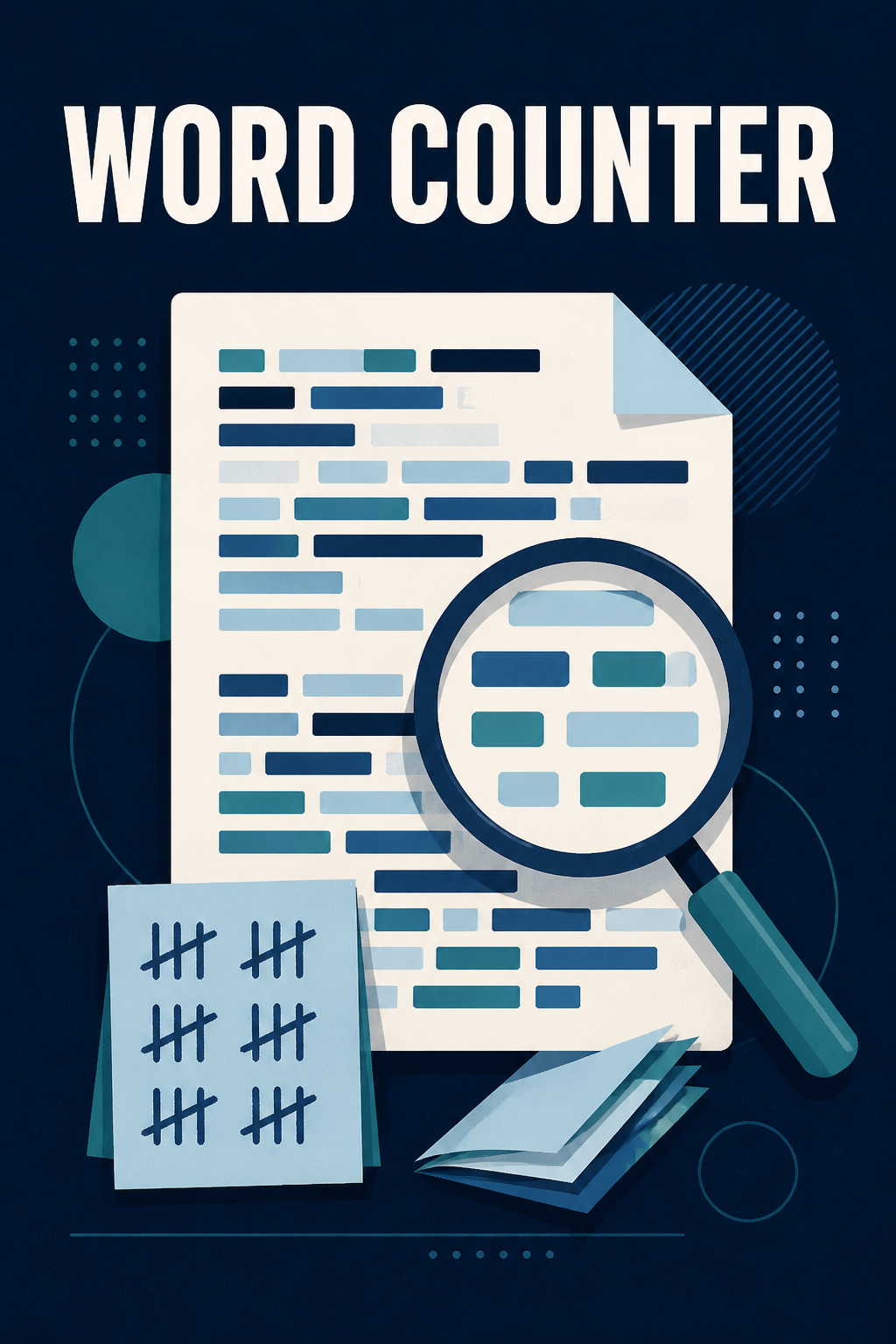 ScholarTool Word Counter guide artwork with editorial word blocks and a tally motif