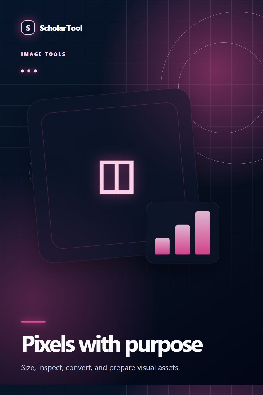 Editorial image workflow illustration with crop guides, color samples and optimized picture tiles for ScholarTool image tools