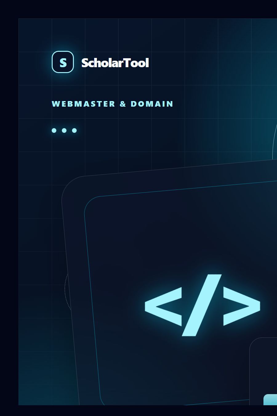 Editorial website inspection illustration with a browser frame, link map and network nodes for ScholarTool webmaster tools